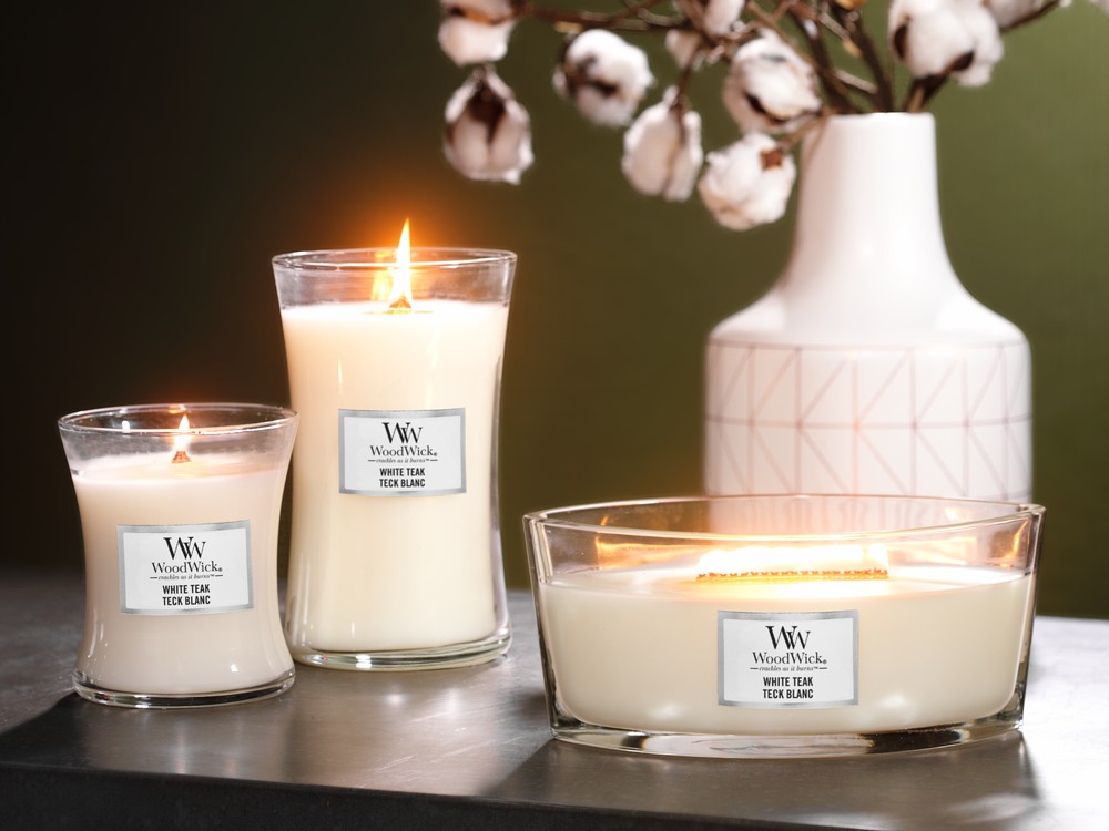 Svíčky WoodWick White Teak
